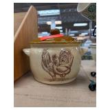 Stoneware Crock With Rooster Design and Lid Stoneware Crock With Rooster Design and Lid
