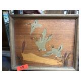 Wood Inlay Art Featuring Flying Ducks Wood Inlay Art Featuring Flying Ducks