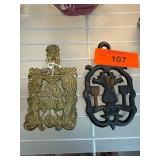 Cast Iron and Brass Trivets with Decorative Design Cast Iron and Brass Trivets with Decorative Design