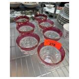 Seven-Piece Clear and Pink Glass Teacup Set Seven-Piece Clear and Pink Glass Teacup Set