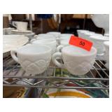White Milk Glass Cups with Geometric Pattern White Milk Glass Cups with Geometric Pattern