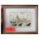 Framed Artwork Depicting Parisian Bridge and Archi Framed Artwork Depicting Parisian Bridge and Archi