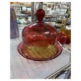 Amberina Glass Dome with Plate and Bubble Design Amberina Glass Dome with Plate and Bubble Design