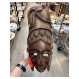 Hand-Carved Wooden Tribal Mask with Snake Motif Hand-Carved Wooden Tribal Mask with Snake Motif