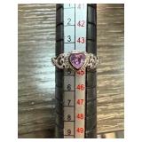 Sterling Silver Heart-Shaped Purple Stone Ring Sterling Silver Heart-Shaped Purple Stone Ring