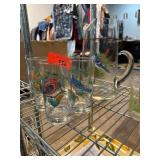 Glass Pitcher and Tumblers With Bird Motif Glass Pitcher and Tumblers With Bird Motif