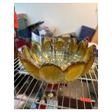 Large Indiana Glass Lotus Bowl in Amber Hue Large Indiana Glass Lotus Bowl in Amber Hue