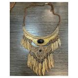 Gold-Tone Metal Necklace With Feather Pendants Gold-Tone Metal Necklace With Feather Pendants