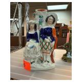 Staffordshire Figural Vase with Victorian Couple Staffordshire Figural Vase with Victorian Couple