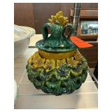 Handmade Glazed Ceramic Lidded Pot with Floral Det Handmade Glazed Ceramic Lidded Pot with Floral Det