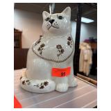 Ceramic White Cat Figurine with Floral Detailing Ceramic White Cat Figurine with Floral Detailing