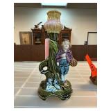 Porcelain Figurine Candle Holder with Boy and Flor Porcelain Figurine Candle Holder with Boy and Flor