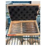 Six Stainless Steel Steak Knives in Wooden Box Six Stainless Steel Steak Knives in Wooden Box