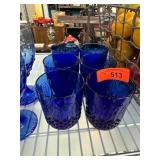 Six Cobalt Blue Glass Tumblers /France
