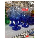 Four Blue Hobnail Glass Goblets