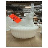 McKee Milk Glass Lidded Dish with Lamb Design