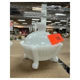 Opaque White Milk Glass Covered Dish on Pedestal F