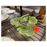 Green Ceramic Triple Leaf-Shaped Serving Dish