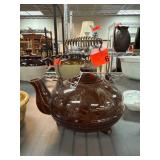 Brown Glazed Ceramic Teapot with Metal Handle