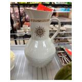 White Hall China Pitcher with Gold Greek Key Desig