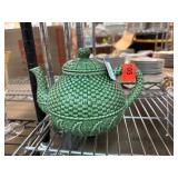 Bordallo Pinheiro Green Basketweave Teapot