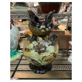 Ceramic Pitcher with Floral Design and Crackle Gla