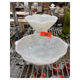 Two White Milk Glass Bowls with Embossed Design