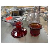 Glass Items: Bowl, Candlestick, and Votive Holder