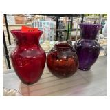 Three Colored Glass Vases