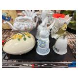Decorative Ceramic Items Including Bells and Teapo