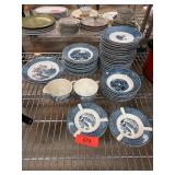 Currier and Ives Blue Transferware Dish Set