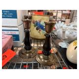 Small Brass and Wood Candlestick Holders