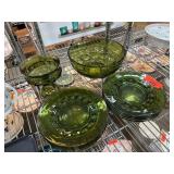 Green Pressed Glass Dinnerware and Serving Pieces