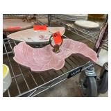 Pink Ceramic Tiered Serving Dish with Metal Handle