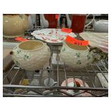 Belleek Creamer and Sugar Bowl with Shamrock Desig