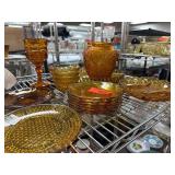 Amber-Colored Glass Tableware Set with Vase