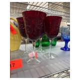 Four Red Embossed Glass Goblets