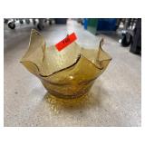 Amber-Colored Crackle Glass Decorative Bowl