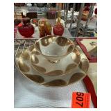German Porcelain Dish Set with Gold Leaf Pattern