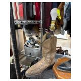 Cowboy Boot Lamp with Leather Base and Lightbulb