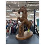 Wooden Carved Rearing Horse Figurine