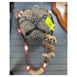 Handcrafted Clay Jaguar Mask With Beaded Necklace