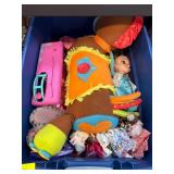 Bin of Assorted Toys Including Doll and Accessorie