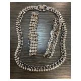 Silver-Tone Cuban Chain and Bracelet Set with Rhin