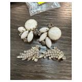 Clip-On White and Rhinestone Earrings