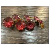 Czech-Made Pink Rhinestone Gold-Tone Brooch