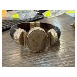 Wood and Metal Hinged Bangle Bracelet