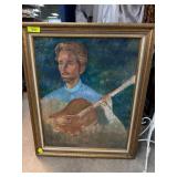 Unsigned Oil on Canvas of Man with Guitar