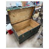 Green Steamer Trunk with Metal Hardware