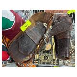 Tooled Leather Gun Holster Belt with Decorative Mo
